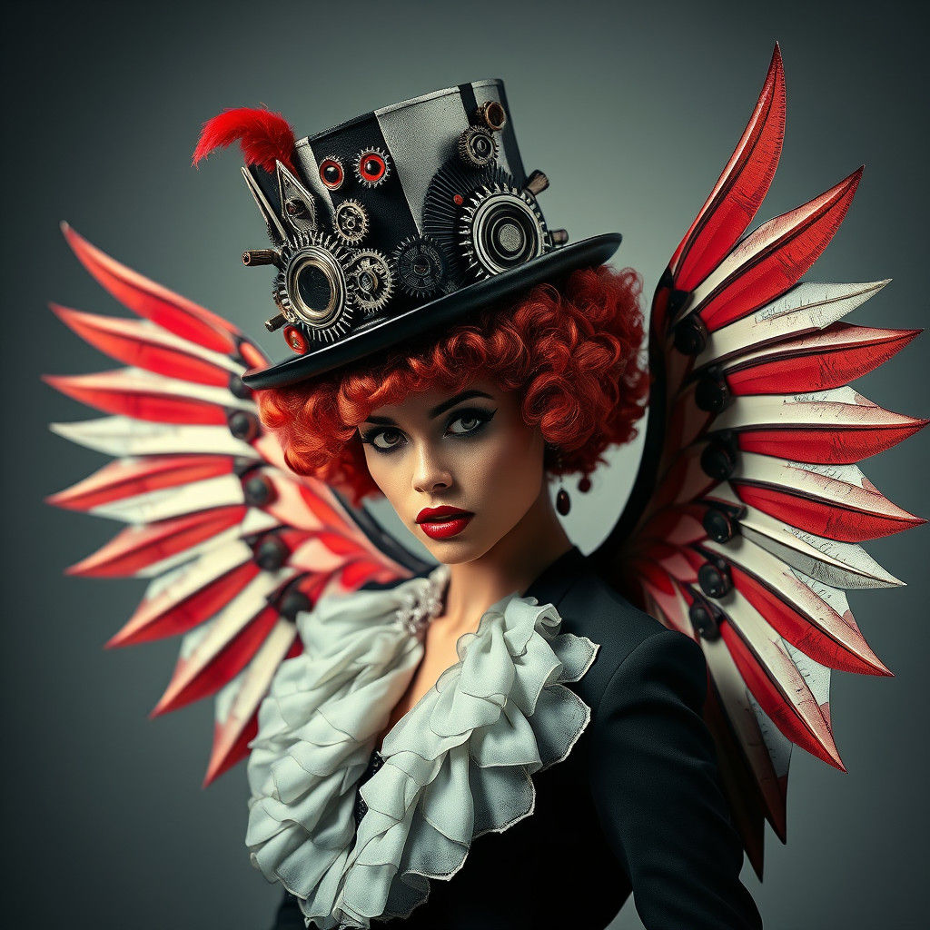 Steampunk Model with Geometric Wings in Photogram Style