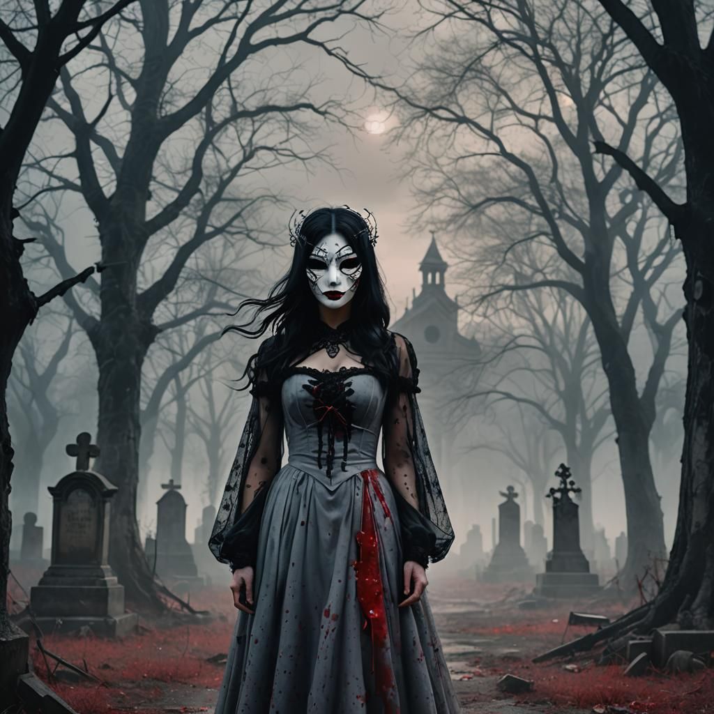 Eerie Graveyard Scene in Dark Fantasy Manga Style