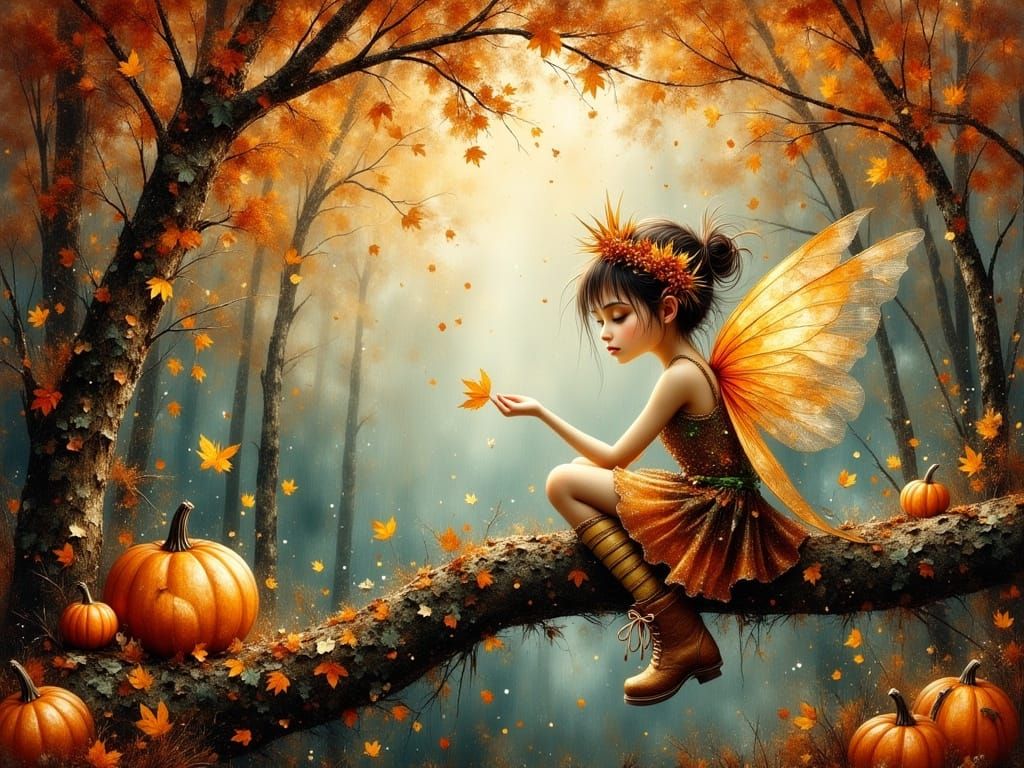 Whimsical Autumn Fairy and Wizard in Enchanted Forest