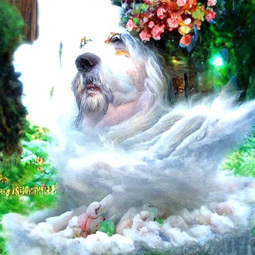 Ethereal Divine Dog in Misty Fantasy Landscape