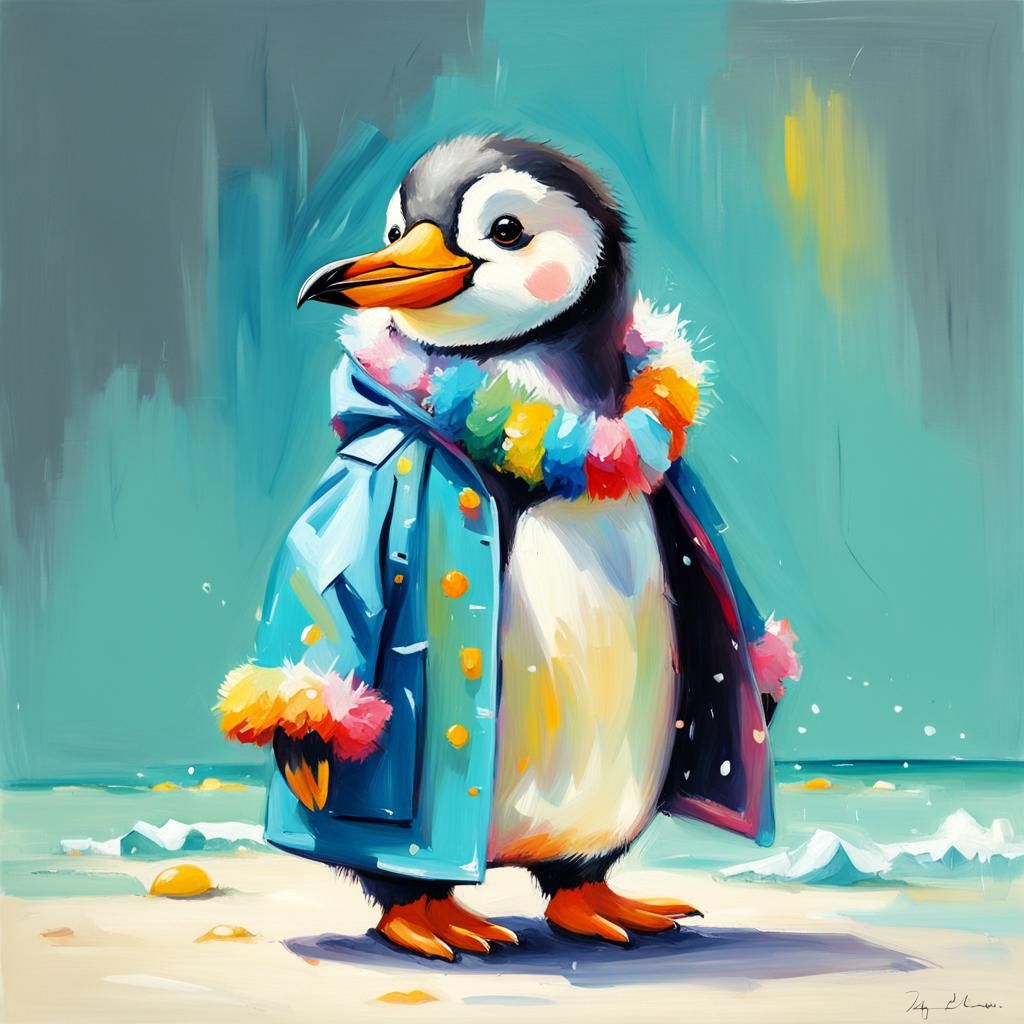 Pinguin in a big coat.