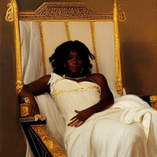 Nubian Princess on Throne, Detailed Oil Painting