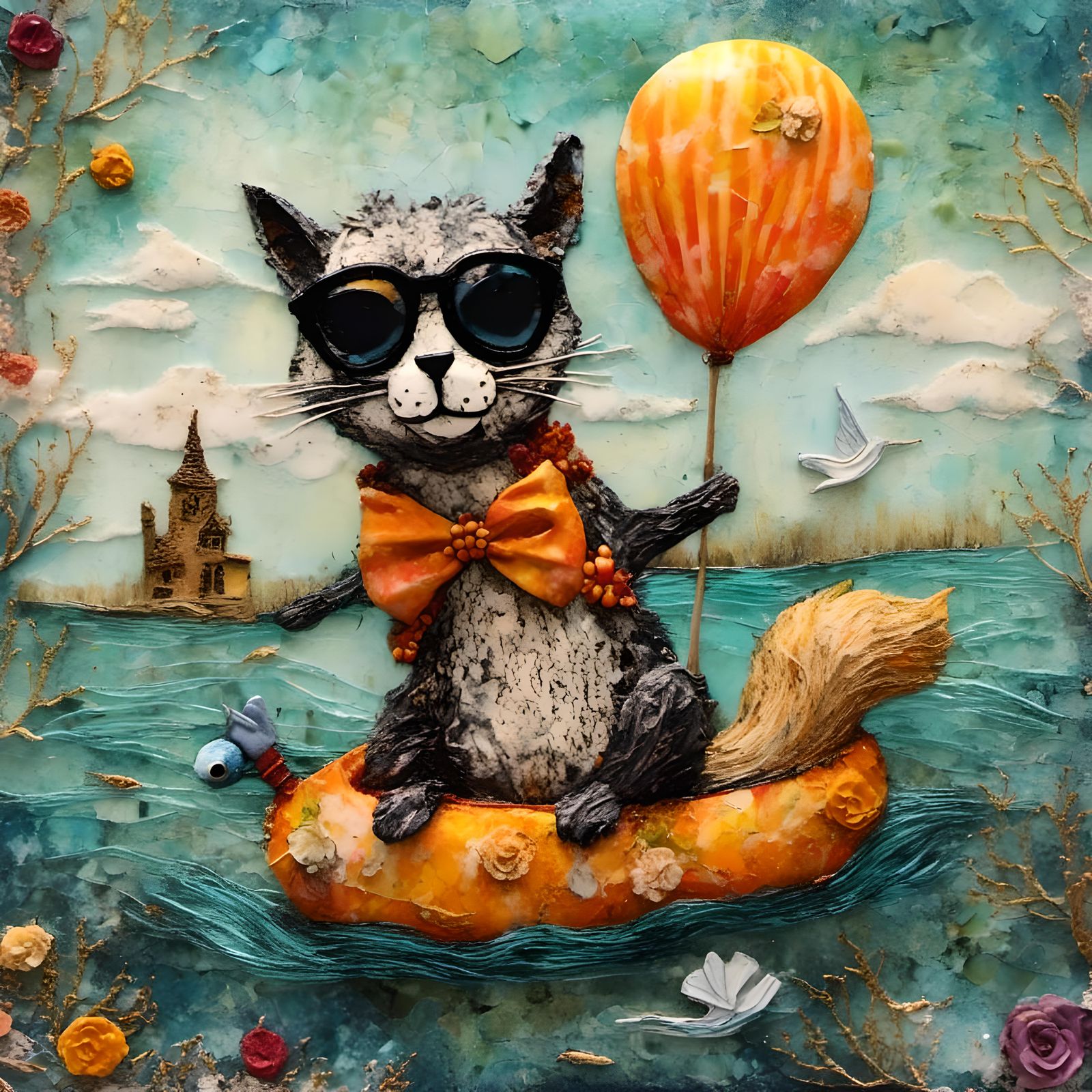 Whimsical River Float Trip in Burtonesque Collage