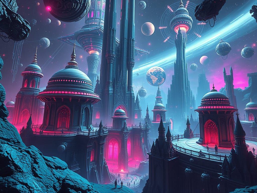 Ethereal Cosmic Odyssey in Vibrant, Hyper-Realistic Art