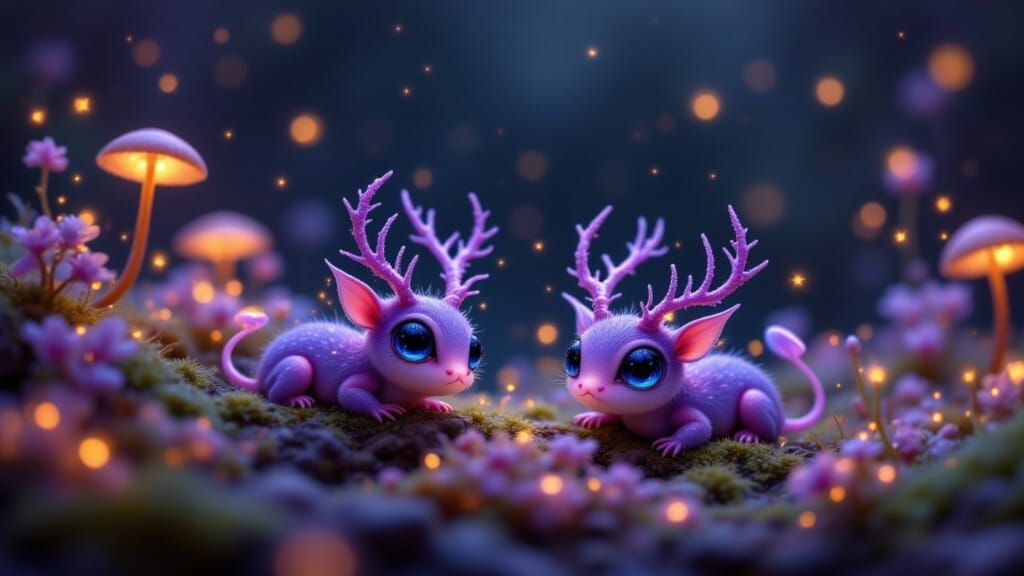 Tiny Magical Creatures with Dragonfly Wings in Fantasy Fores...