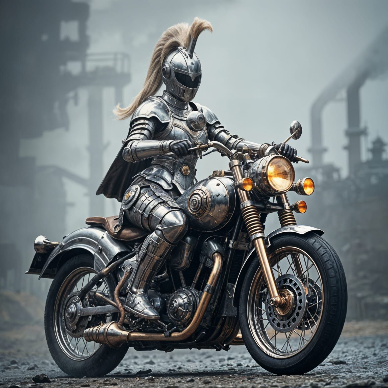 Steampunk Female Knight in Chrome Armor