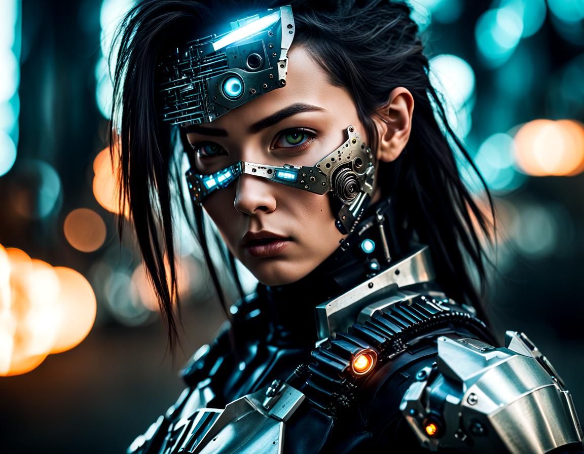 Cyberpunk Cyborg Bounty Hunter Portrait