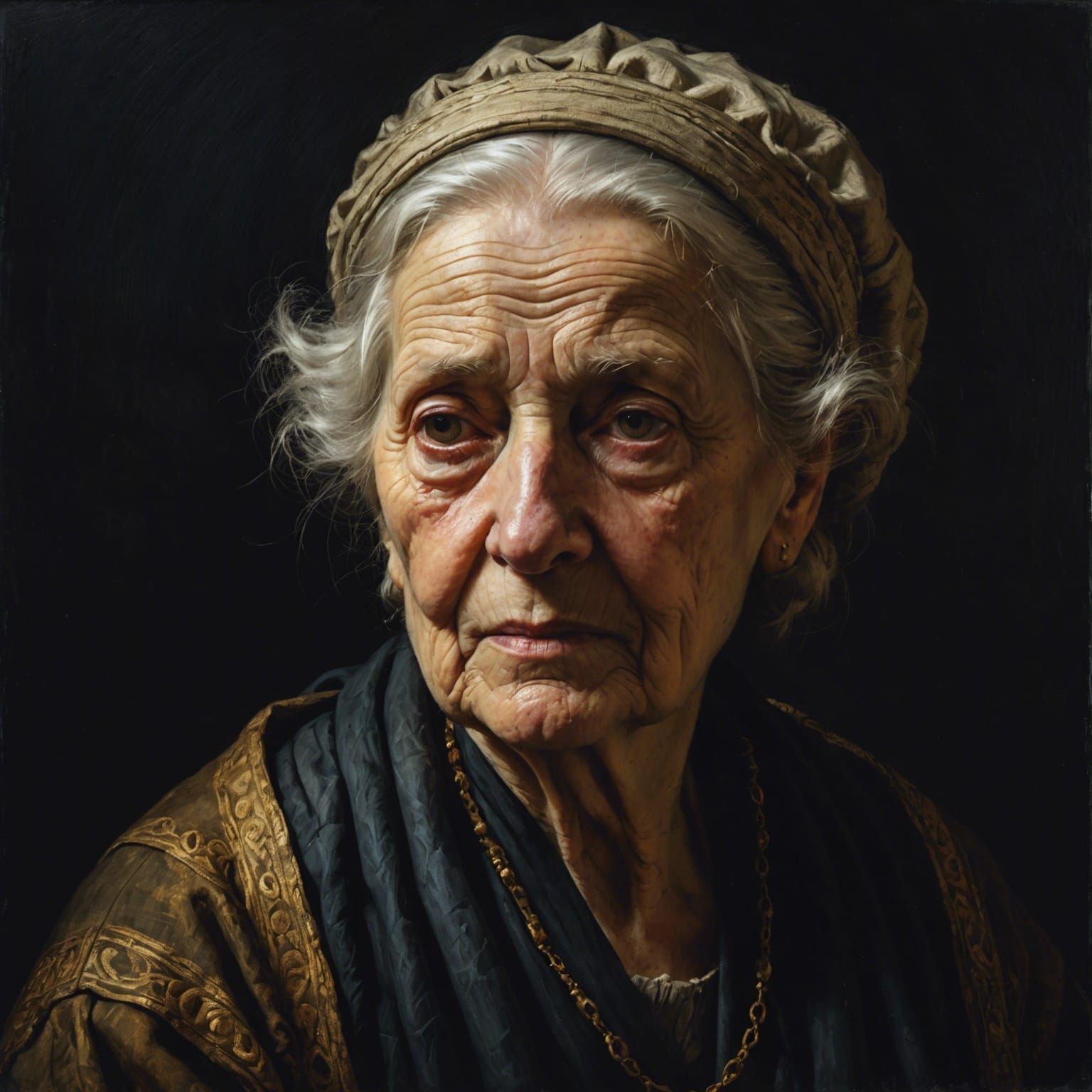 Old Woman Portrait in Rembrandt Style
