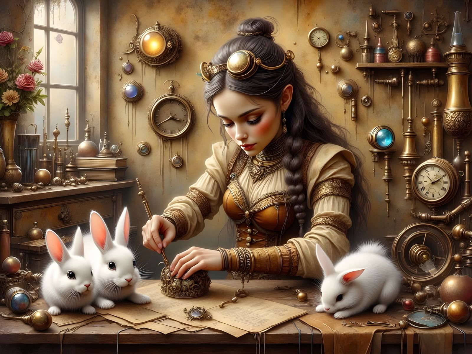 Steampunk Tinkerer's Workshop in Burnt Sienna Mist