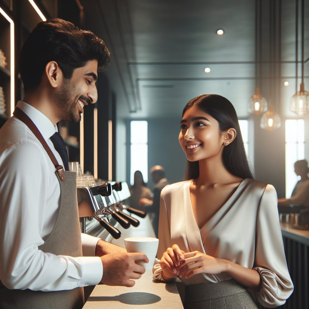Girl Orders Coffee at Modern Coffee Shop