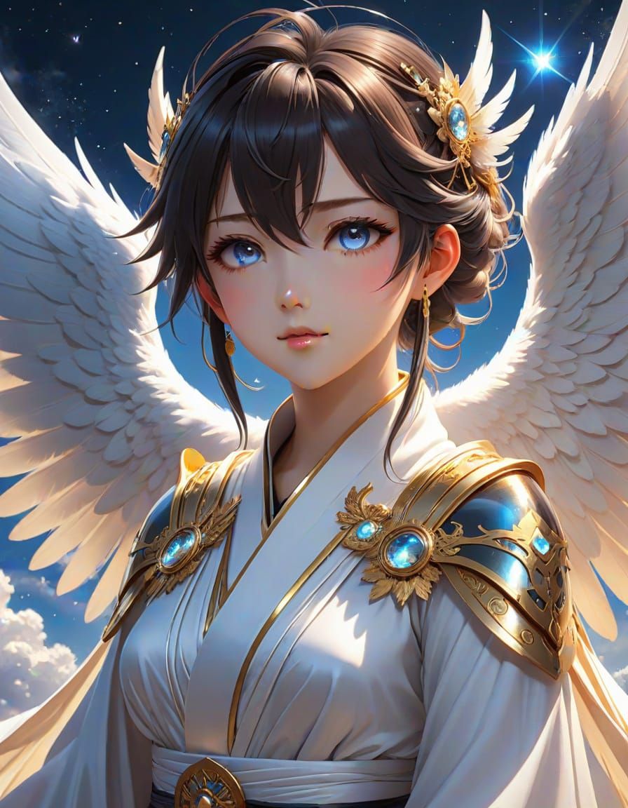 Celestial Being Descends: Anime Art with Iridescent Wings