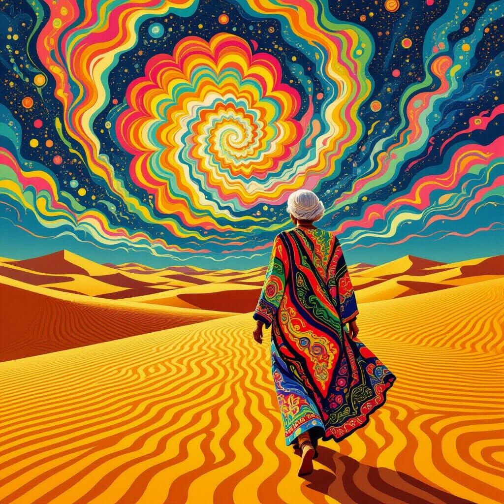 Psychedelic Desert Wanderer in Golden Hour