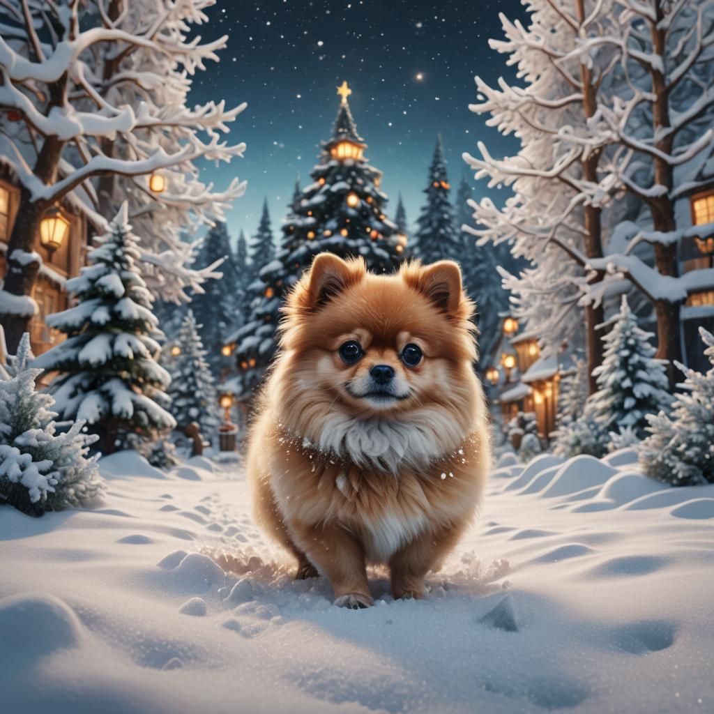 Pomeranian Chihuahua Dog in Winter Wonderland