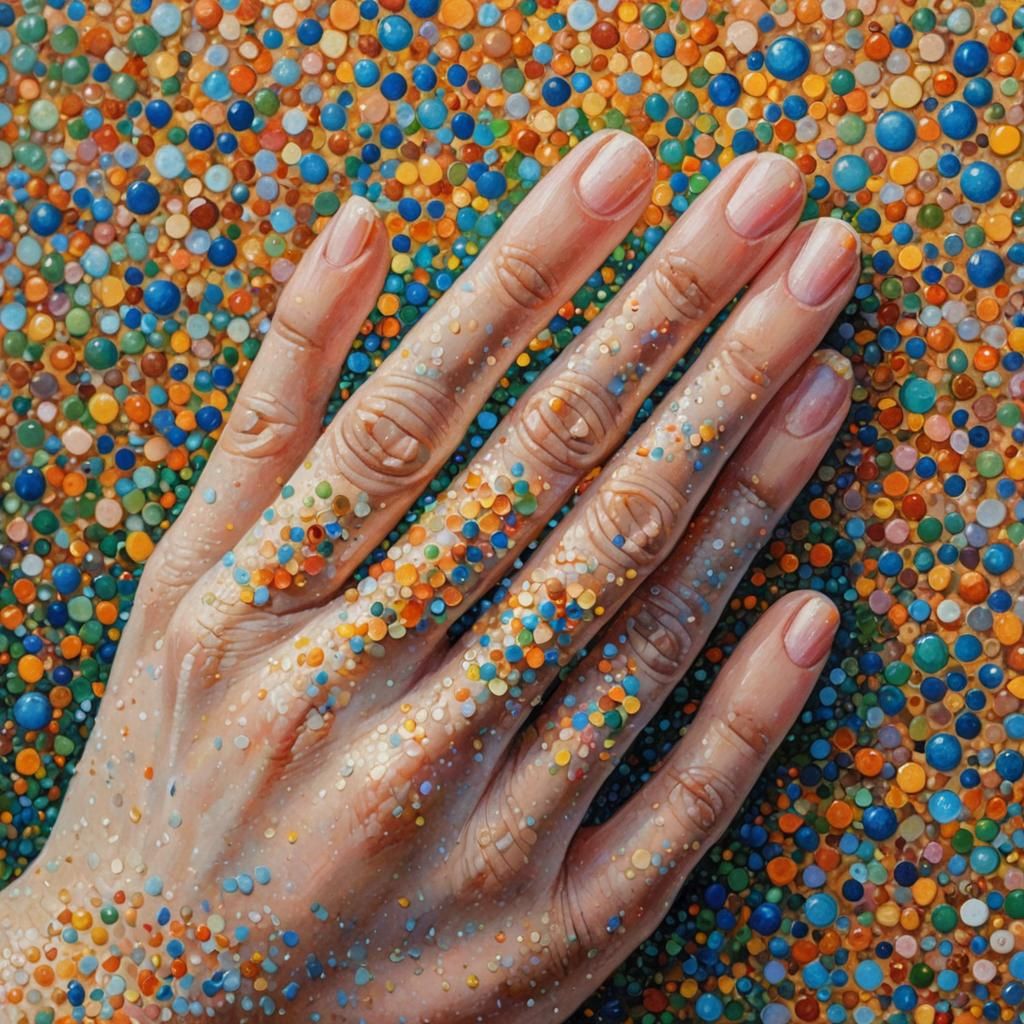 Finger in Pointillism Style with Dappled Light