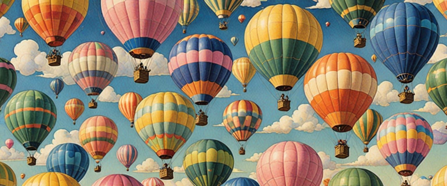 Colorful Hot Air Balloons in Watercolor Gouache Style
