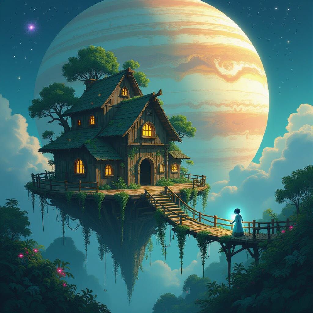 Floating Treehouse City in Gas Giant Rings