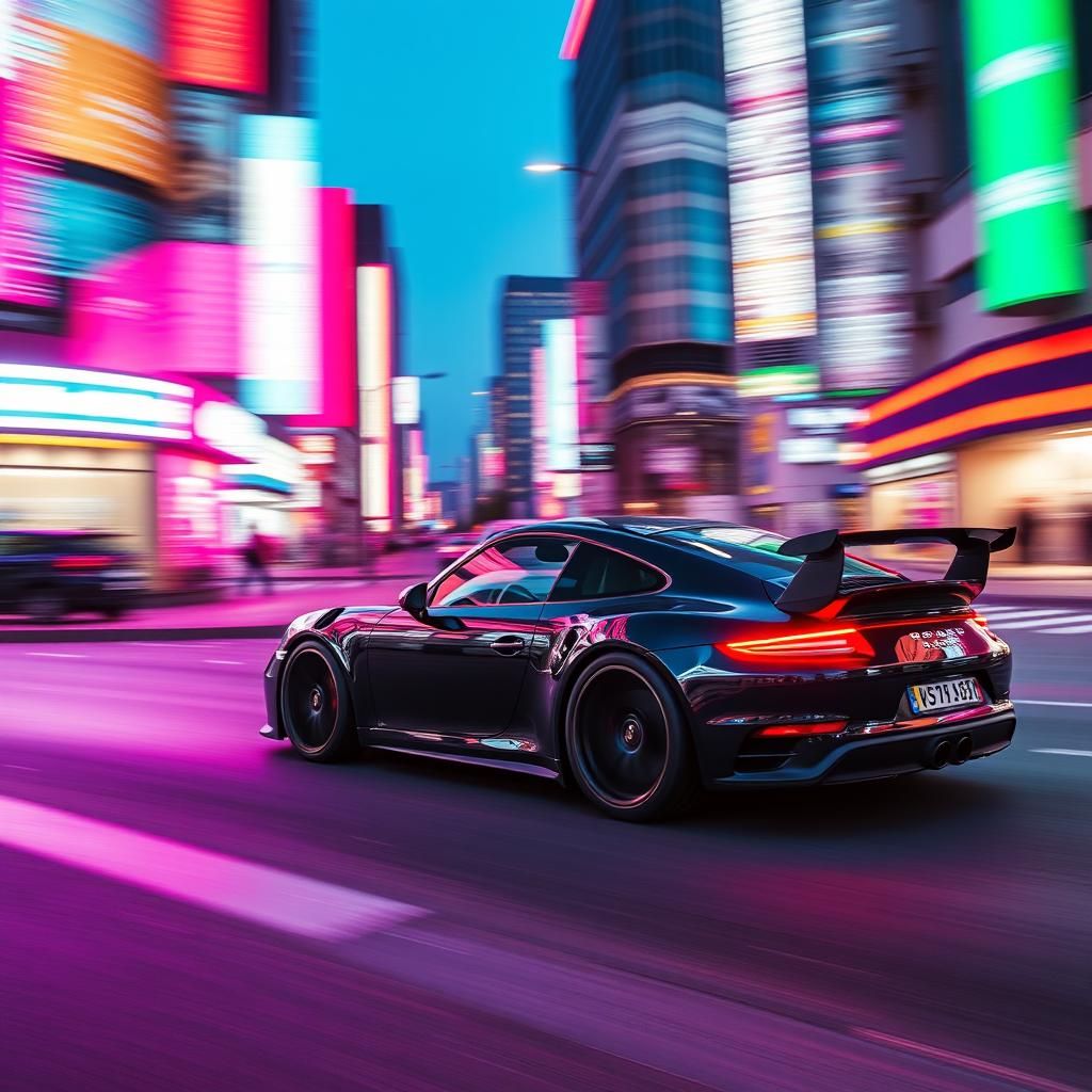 Porsche 911 GT3 Speeds Through Neon Seoul at Dusk