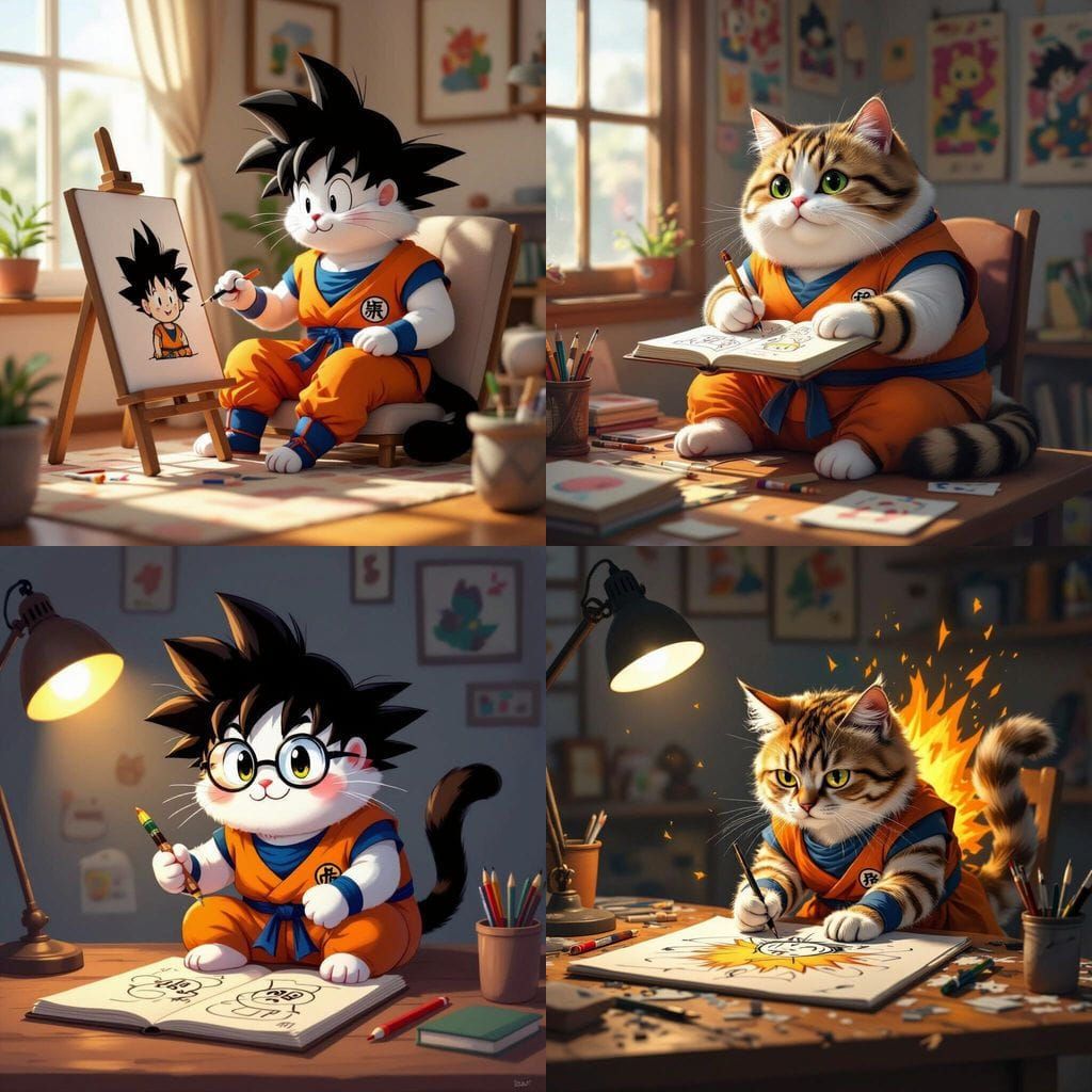 Cat Drawing Goku in Anime Style