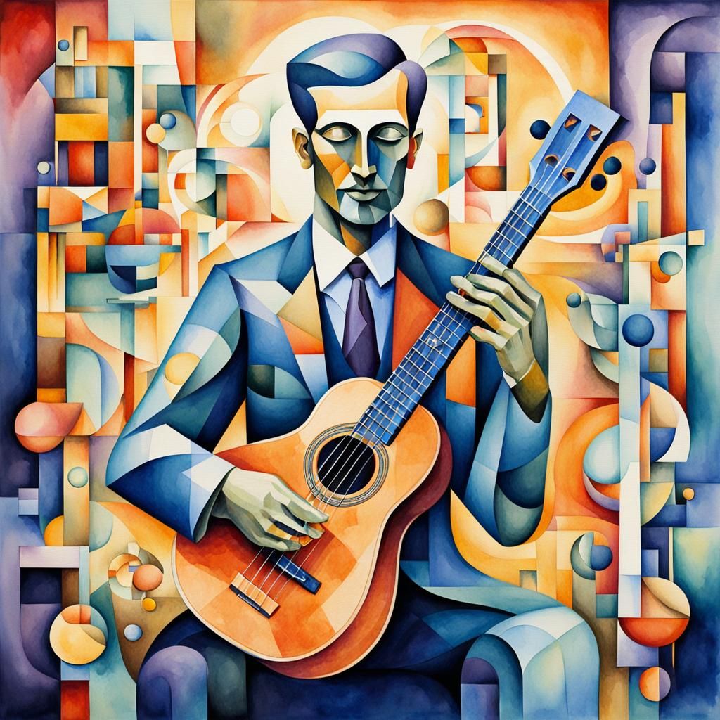 Infinite Awareness: AI's Watercolor Cubist Rendering