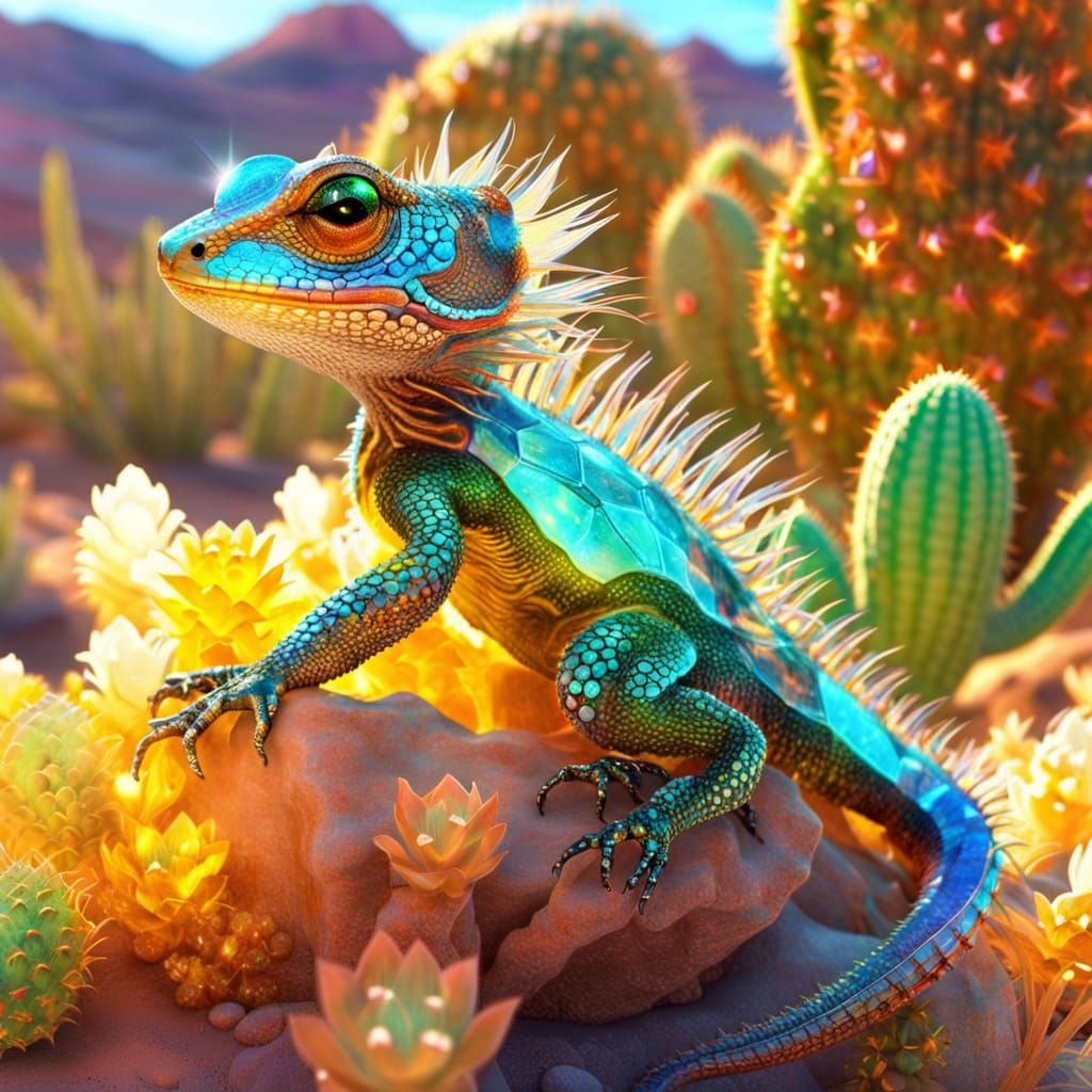 Holographic Crystal Lizard in Desert Canyon