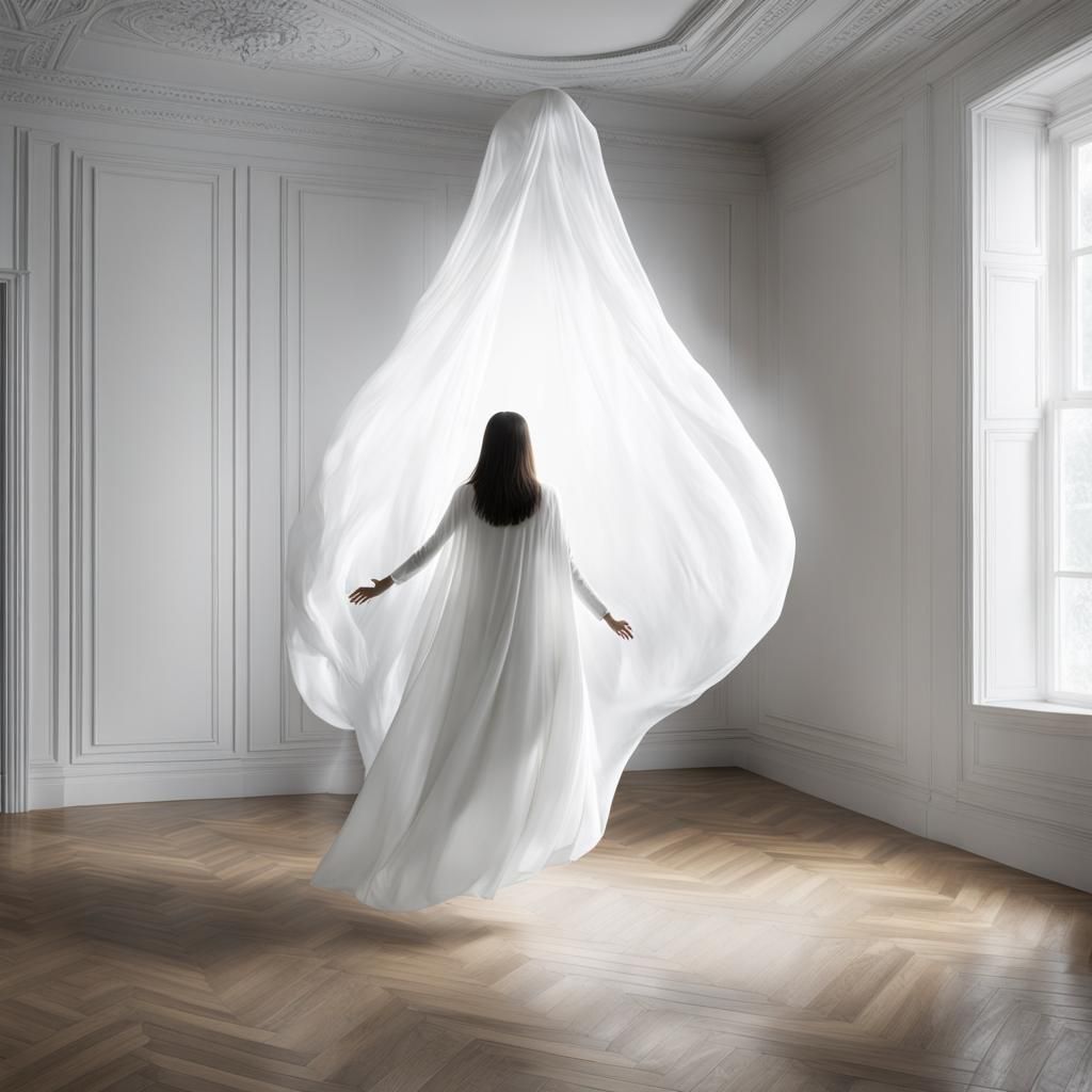 Ethereal Apparition Floating in a White Room