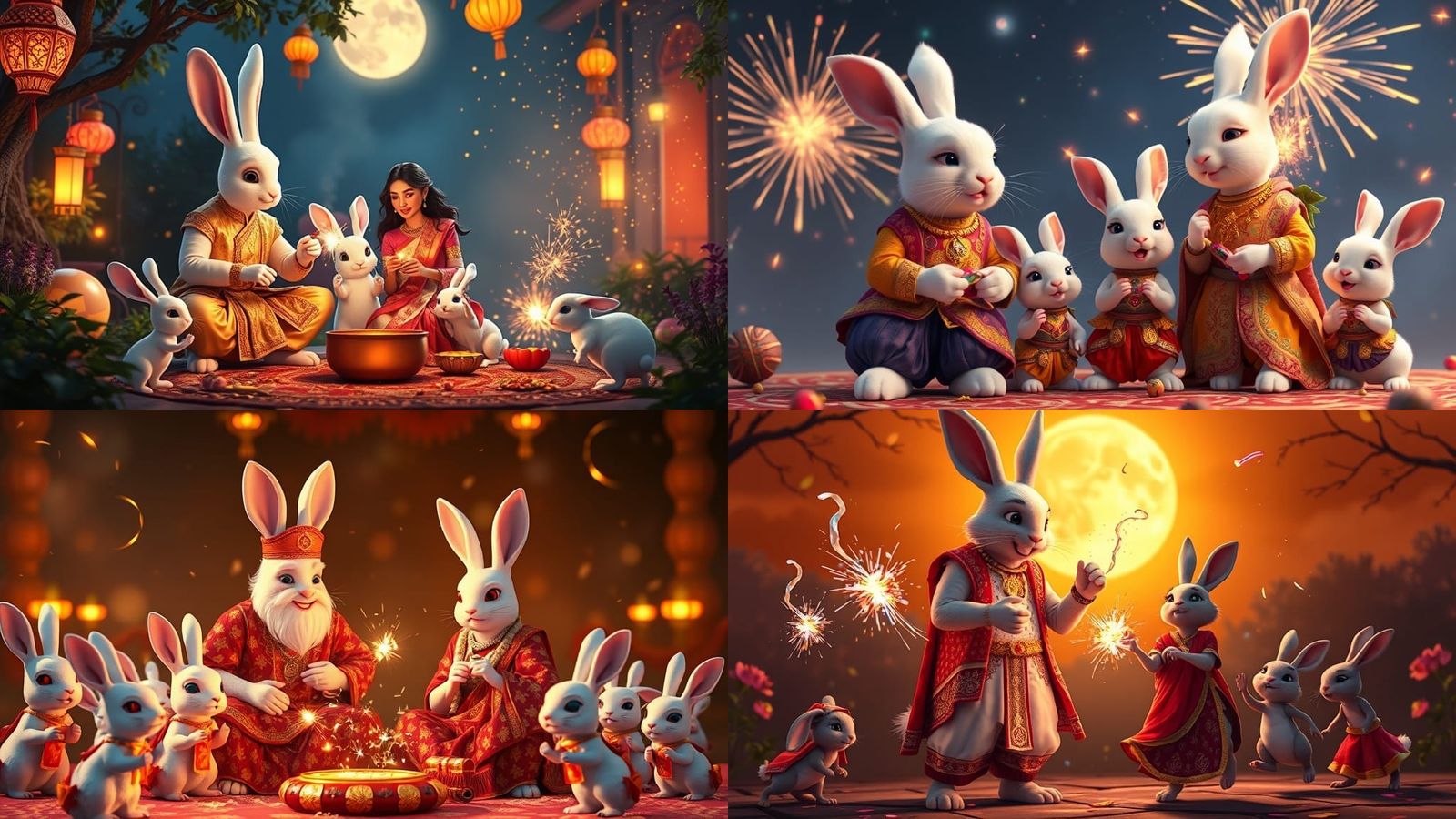 Rabbits Celebrate Diwali: 3D Animated Render