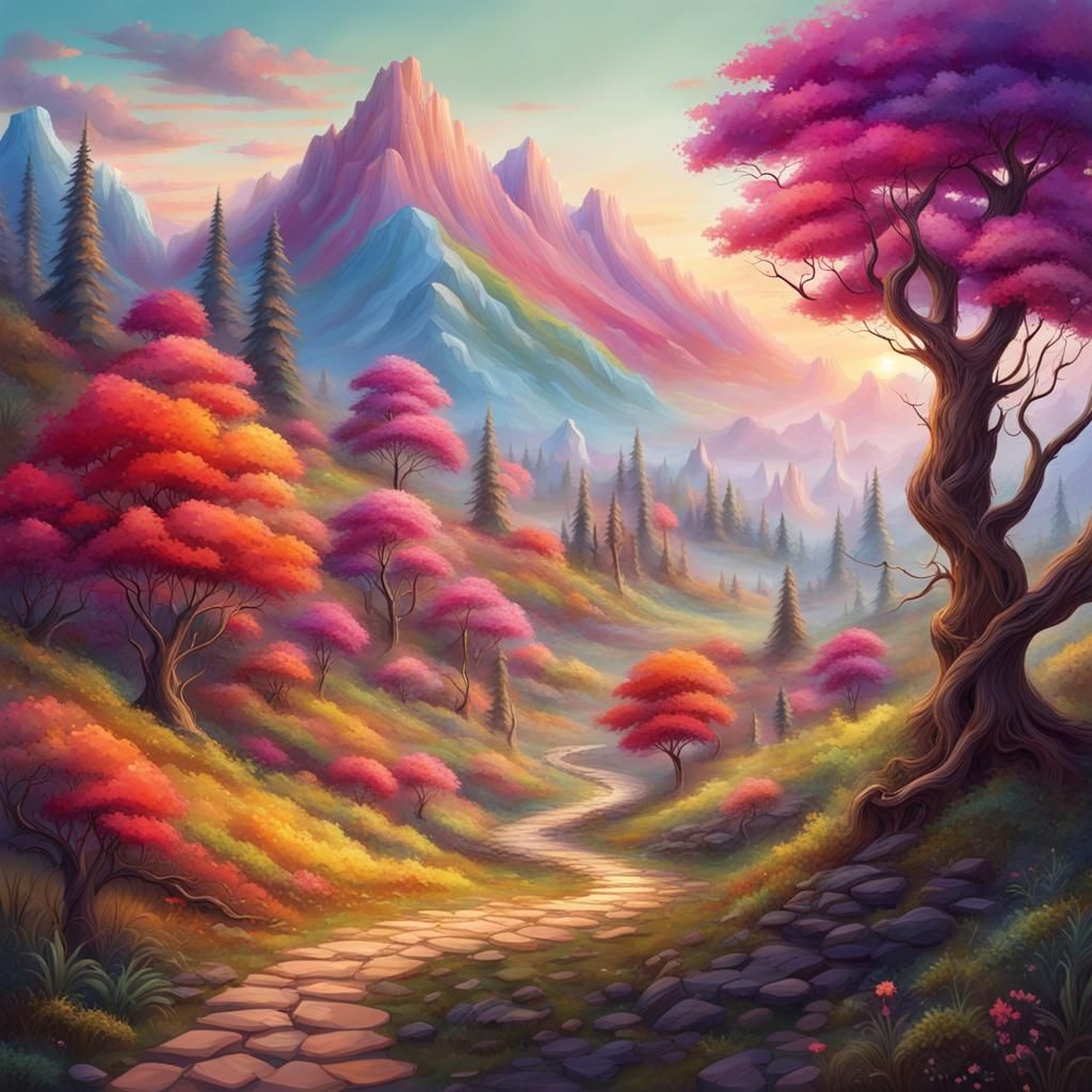 Pathways Through Vibrant Fantasy Landscapes