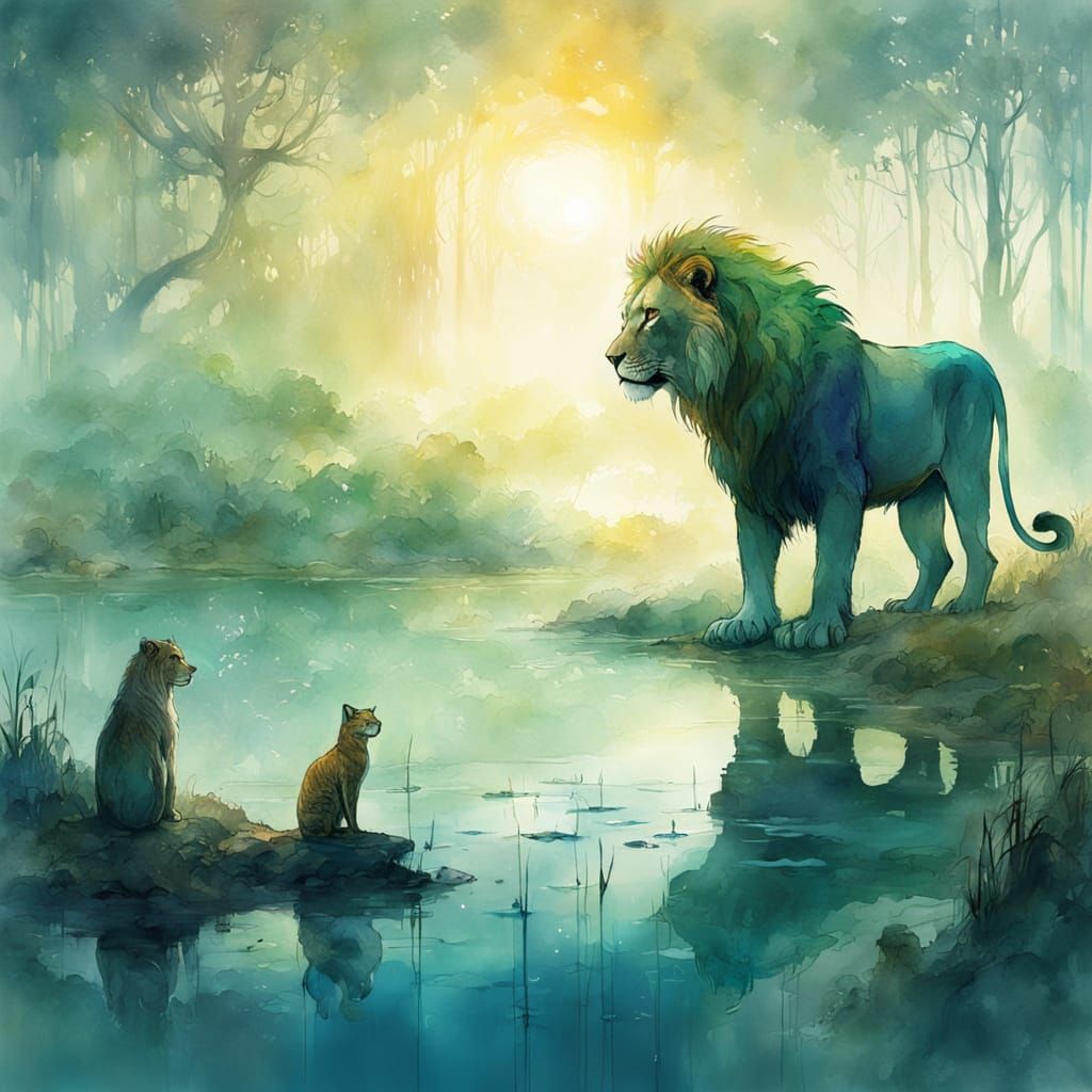 Lion and Cat in Fantasycore Lake