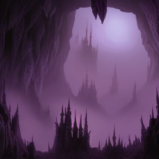 Hyperdetailed Dark Elf City in Underground Cavern