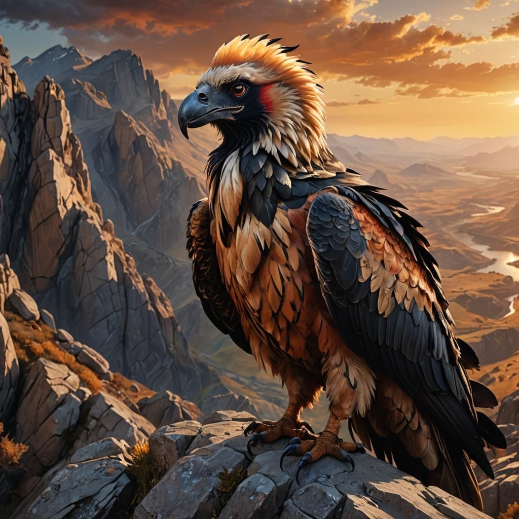 Majestic Bearded Vulture Portrait in Digital Matte Painting