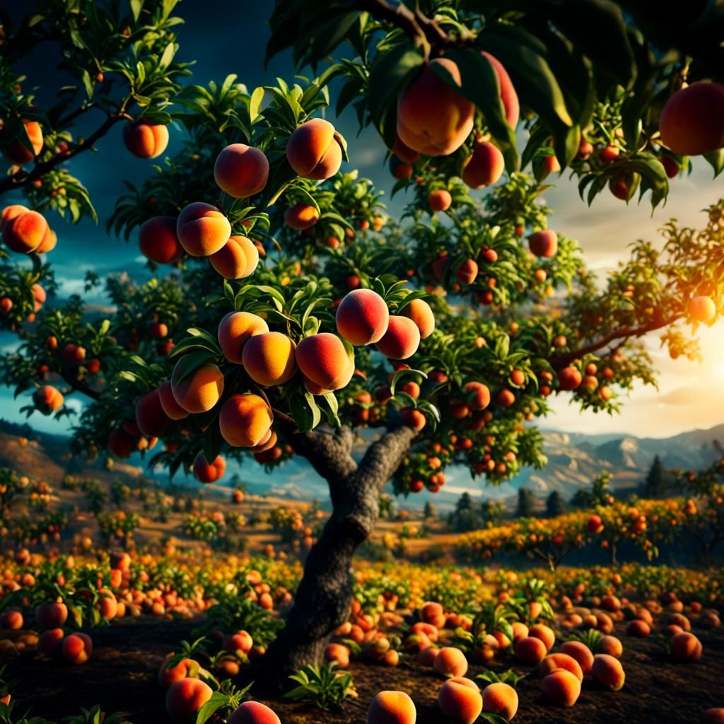 Peach Tree in Autumn Landscape: Hyperrealistic 4K