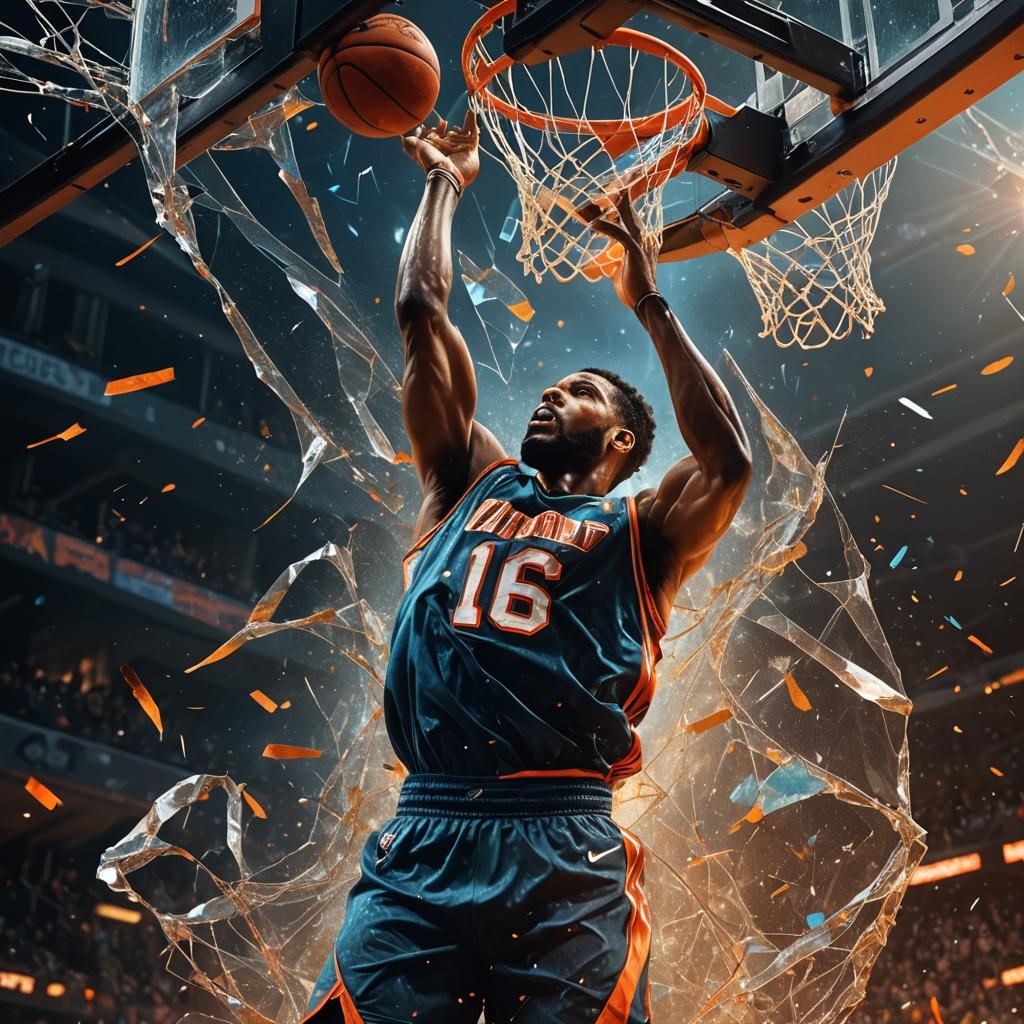 Basketball Player Dunking in Dark Fantasy Style