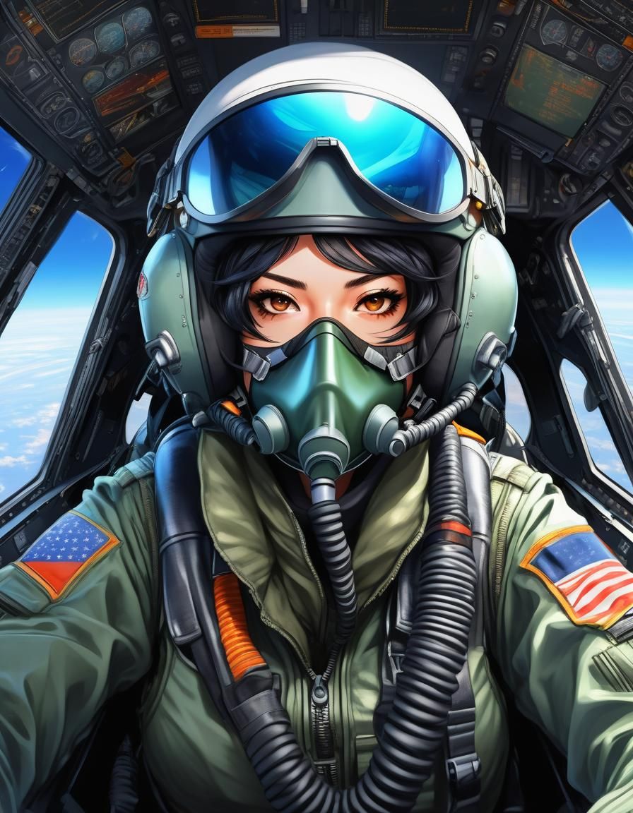 Daring Female Fighter Pilot in Anime Style