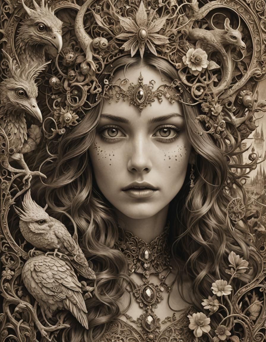 Romantic Sepia Portrait: A Vintage Fantasy Photograph