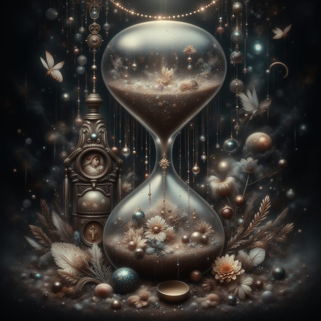 Surreal Hourglass in Dark Void, Whispers of Forgotten Memori...