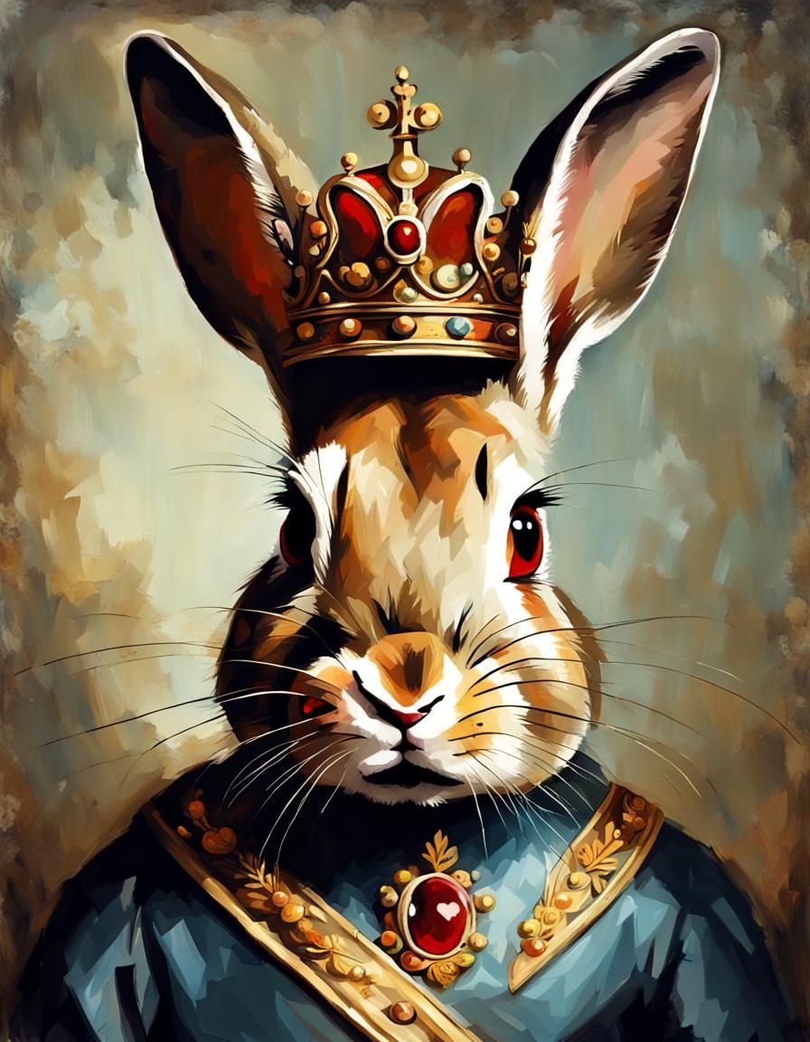 Rabbit Royalty: Human-Like Portrait in Oil