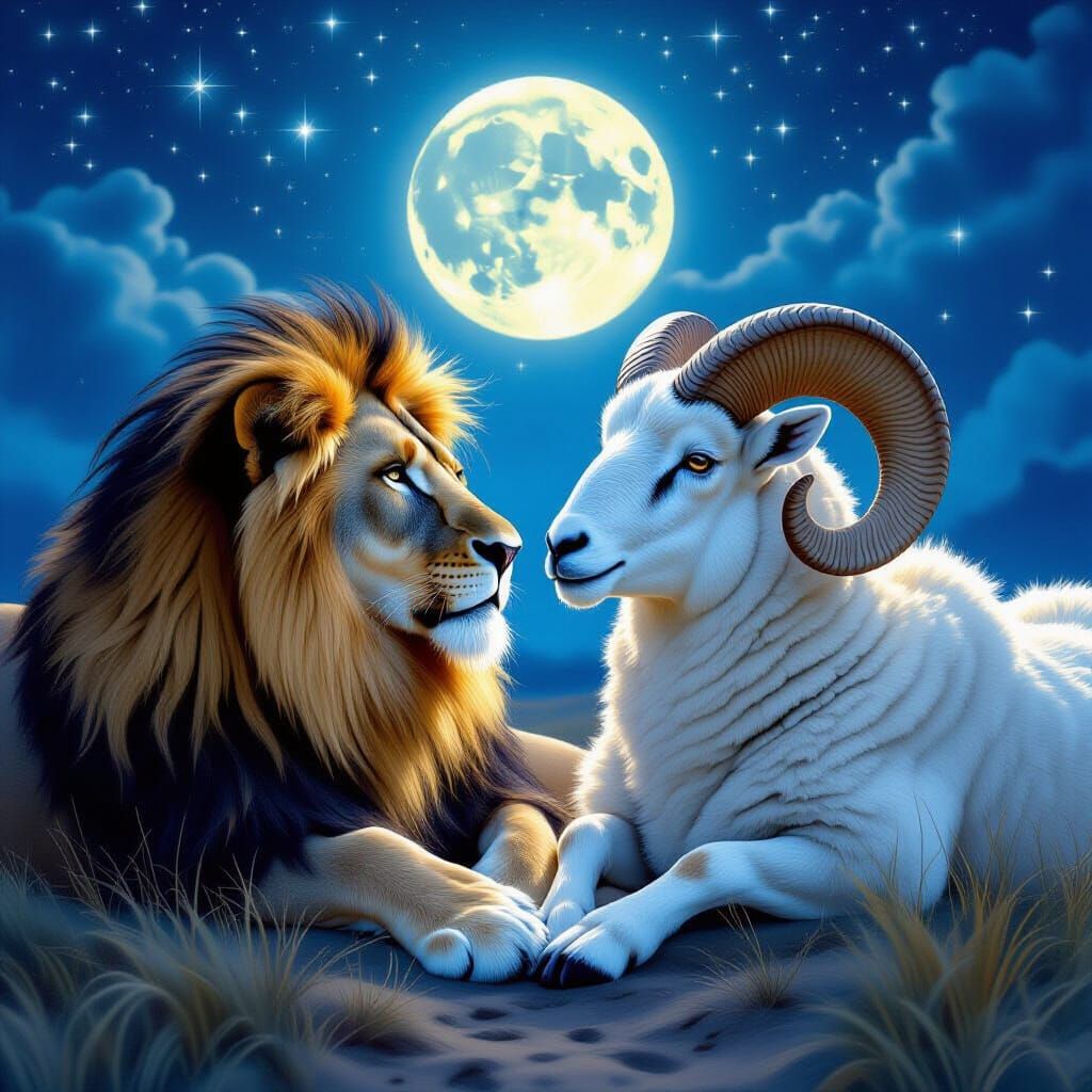 Lion and Ram Unite Under Starry Moonlight