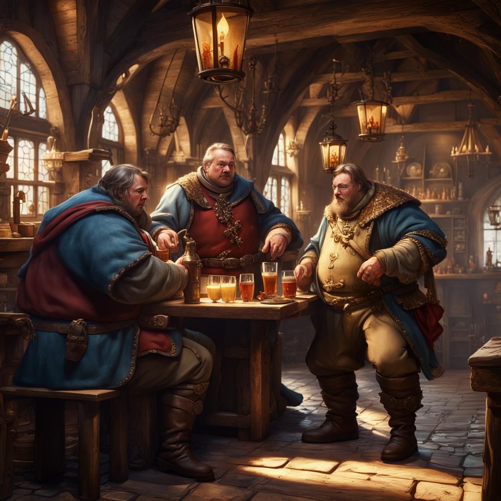 Chubby Rogues in a Bright Medieval Tavern
