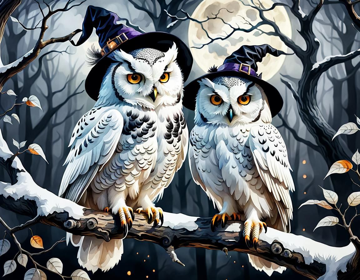 Whimsical Halloween Owls in Watercolor