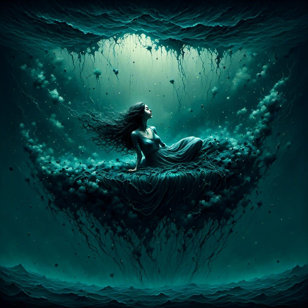 Dreamlike Ocean Scene with Floating Girl
