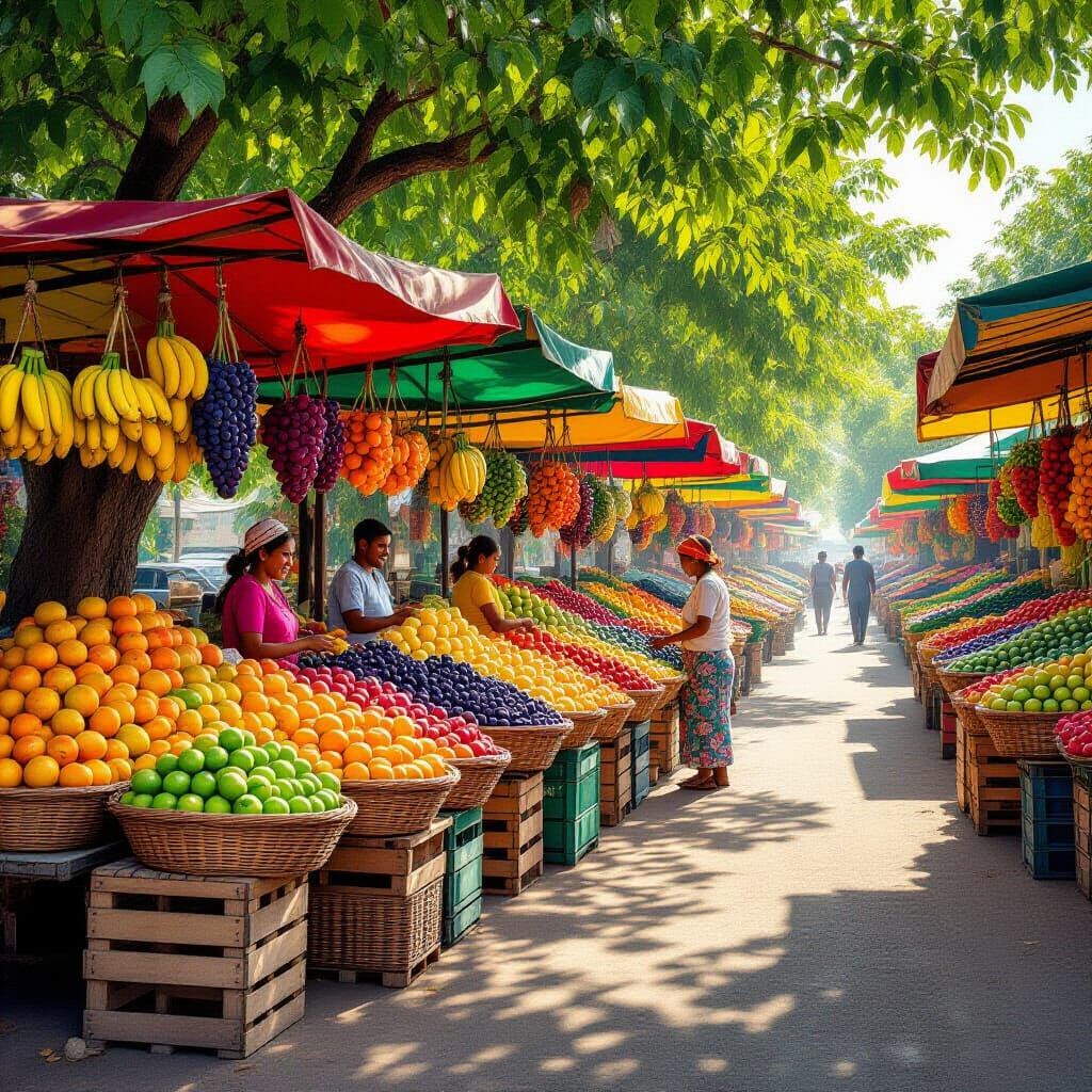 Vibrant Fruit Market with Rustic Charm