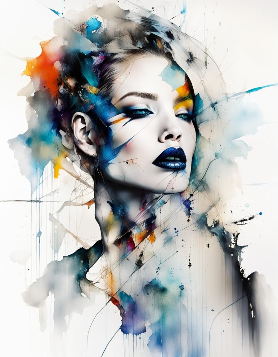 Dramatic Portrait of Woman with Blue Lips