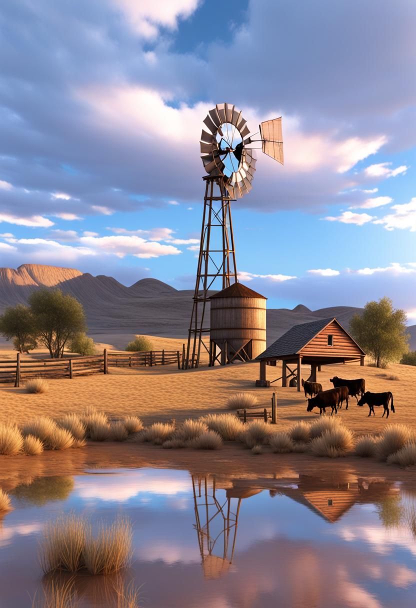 Old West Windmill at Sunset in 8k