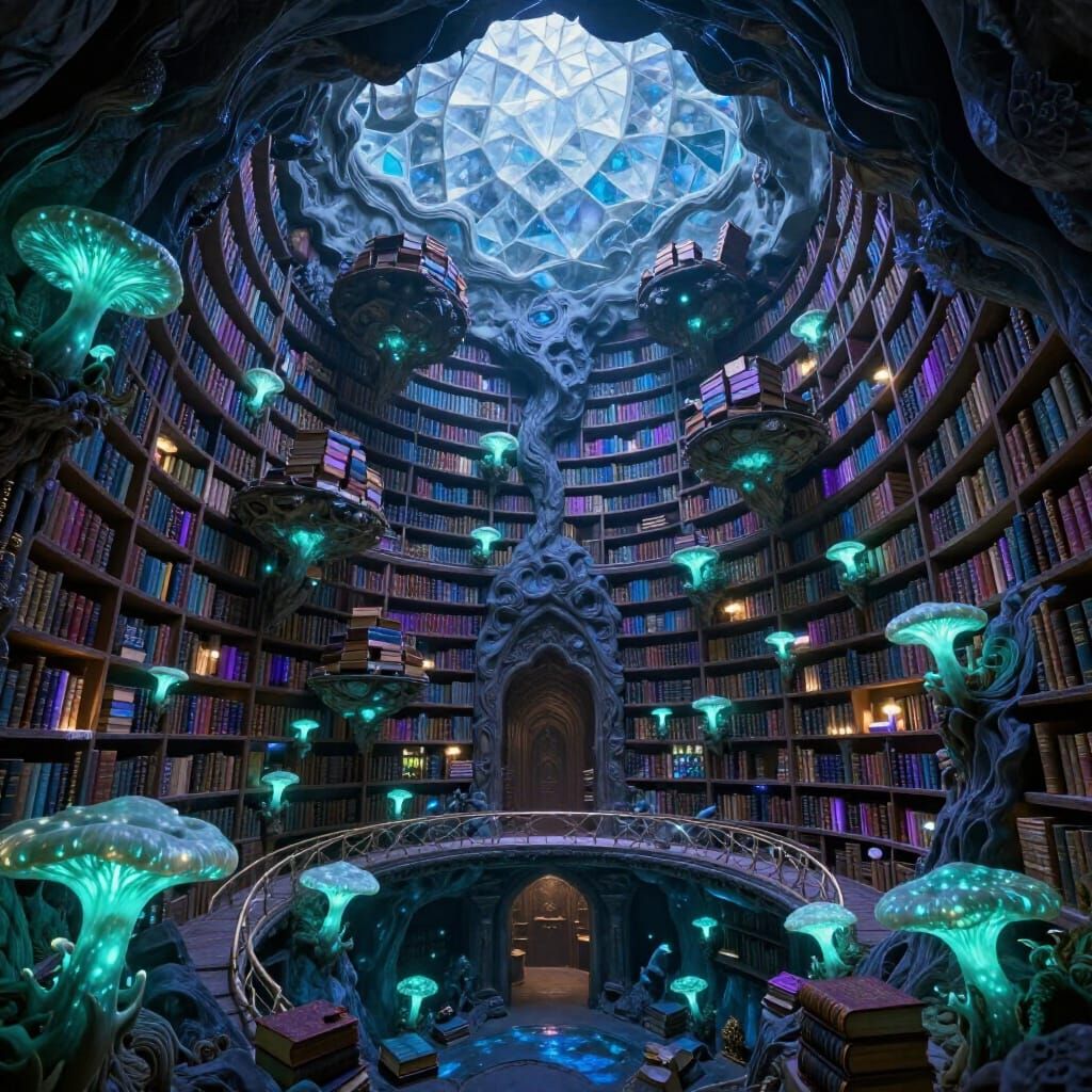 Ancient Geode Library with Floating Books