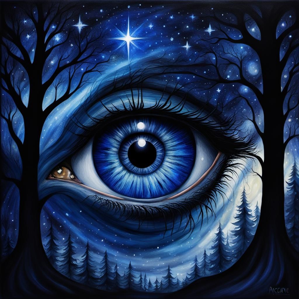 Surreal Eye Witch in Dark Fantasy Forest