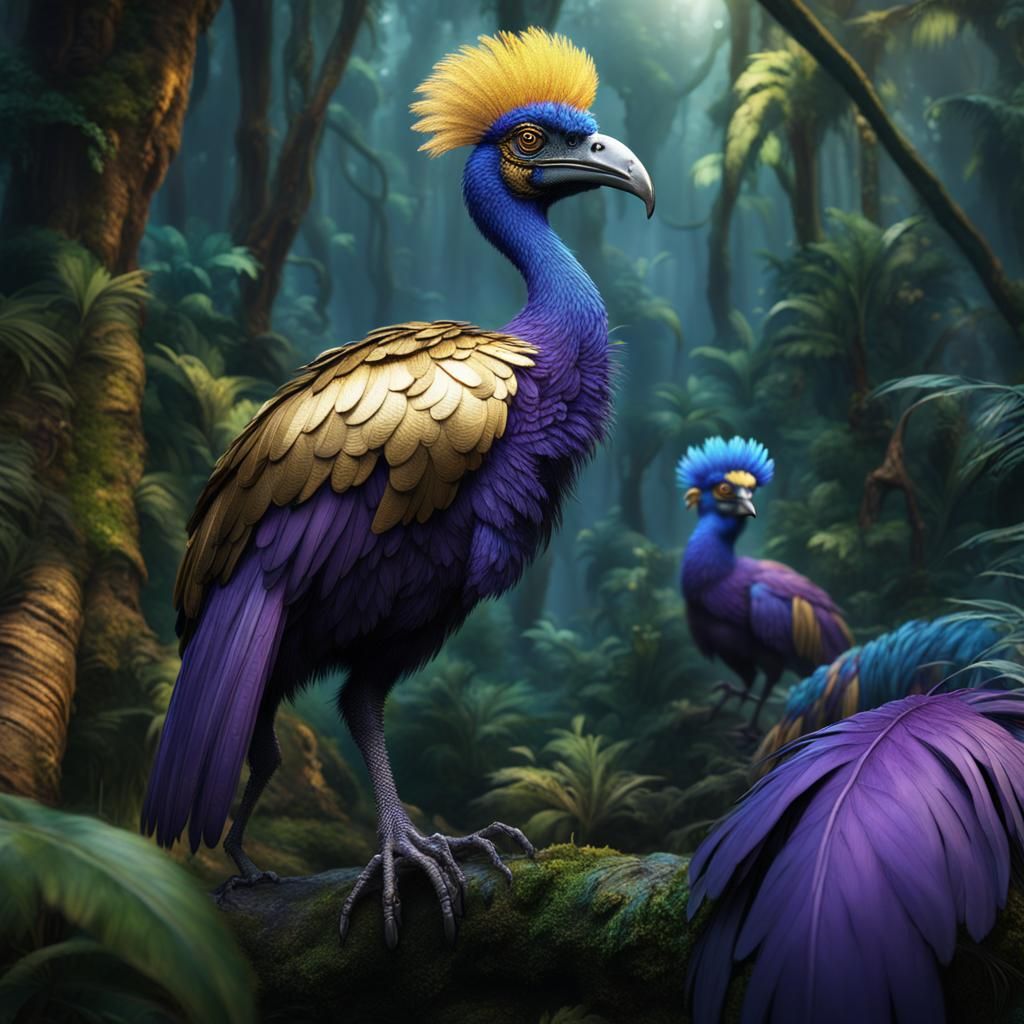 Fantasy Cassowaries in Jungle Concept Art
