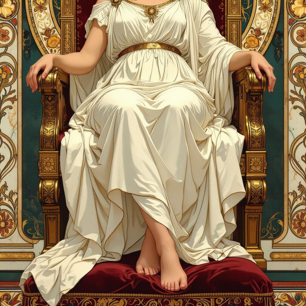Empress of Rome on Golden Throne in Art Nouveau Style