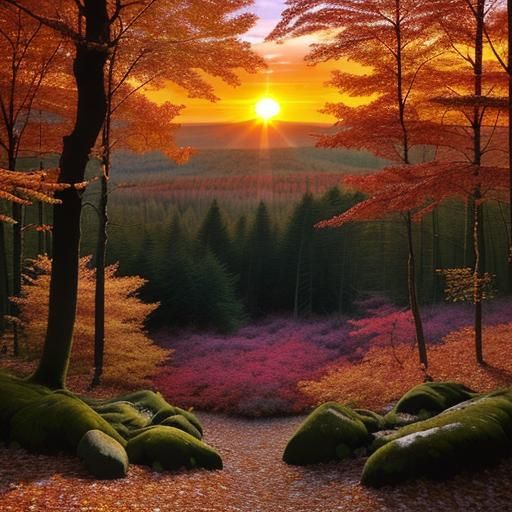 Colorful Sunset Over Autumnal Forest