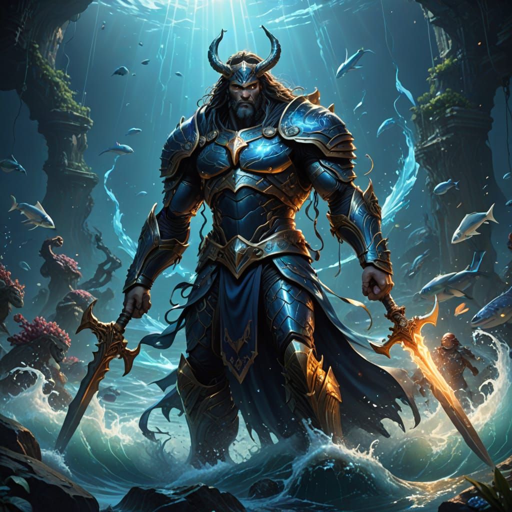 Water Titan Commands Sea Creatures with Trident
