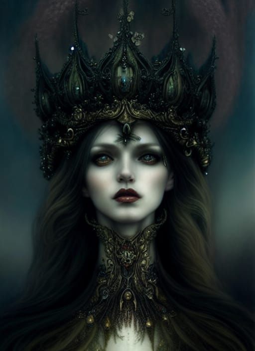 Elegant Elf in Mushroom Gown, Art Nouveau Style